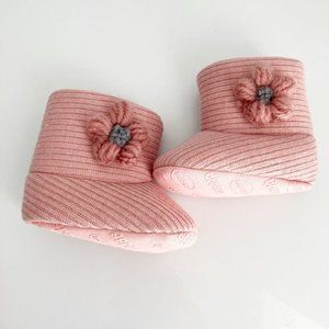 Floral Knit Pink Boots With Fur 0-6m